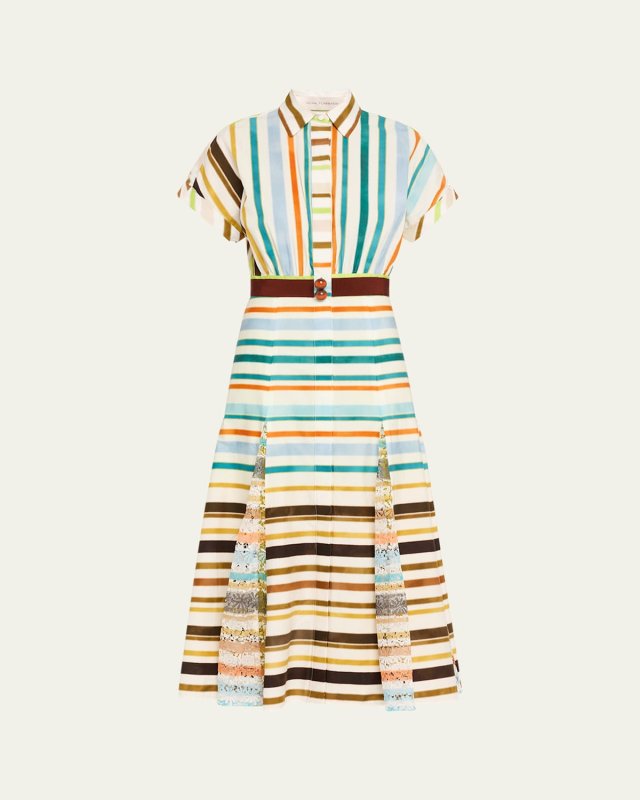 Odila Striped Godet Midi Shirtdress
